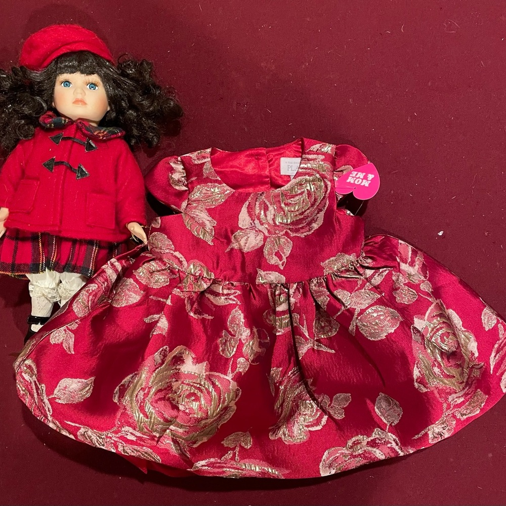 Children’s Place 6-9 Month Red Gold Floral Christmas Holiday Party Dress NWT